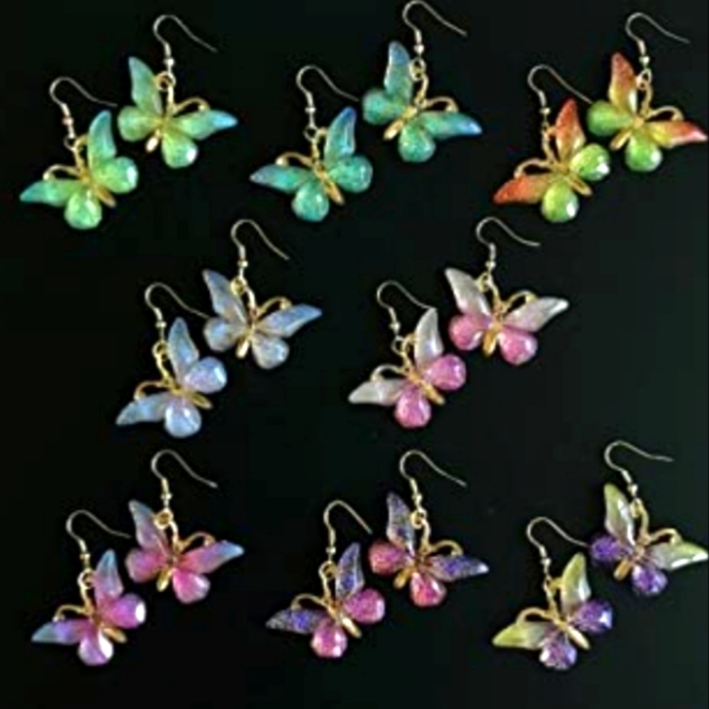 8 Pairs Boho Chic Butterfly Statement Earrings NWT